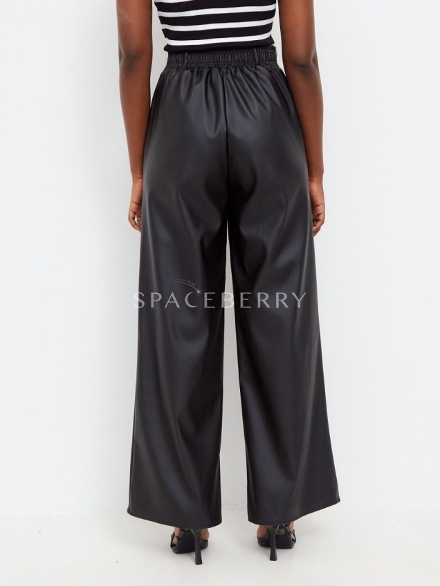 Женские кожаные брюки, штаны широкие